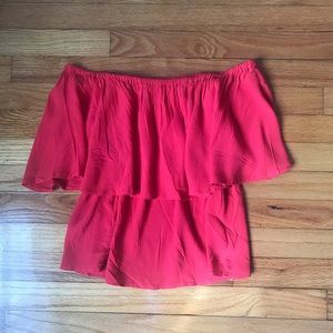 Anthropologie Red Off the Shoulder Flow Top